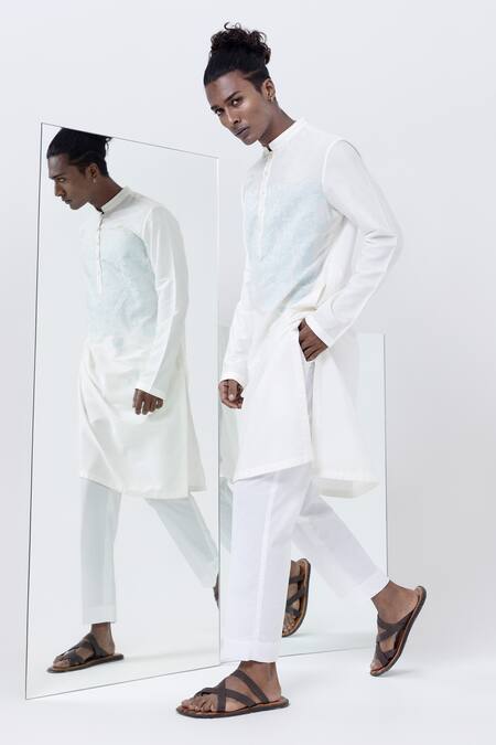 Buy Kaha Off White Cotton, Silk Embroidery Mosaic Applique Kurta With Pant Online at Aza Fashions Buy_Kaha_Off White Cotton, Silk Embroidery Mosaic Applique Kurta With Pant_Online_at_Aza_Fashions