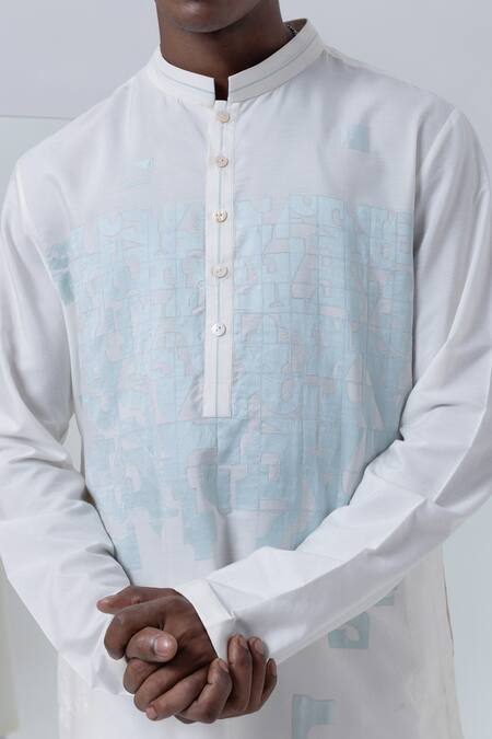 Shop Kaha Off White Cotton, Silk Embroidery Mosaic Applique Kurta With Pant Online at Aza Fashions Shop_Kaha_Off White Cotton, Silk Embroidery Mosaic Applique Kurta With Pant_Online_at_Aza_Fashions