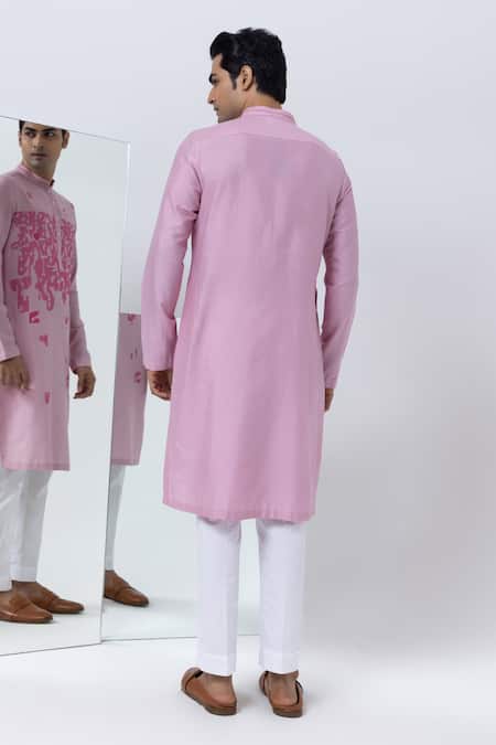 Shop_Kaha_Pink Cotton, Silk Embroidery Mosaic Thread Kurta With Pant_at_Aza_Fashions