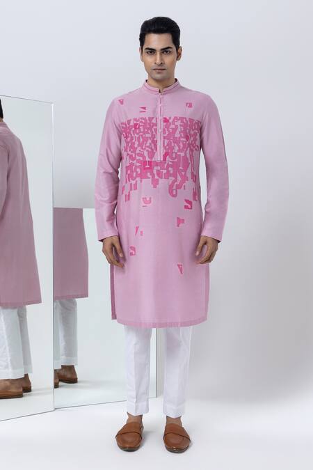 Shop_Kaha_Pink Cotton, Silk Embroidery Mosaic Thread Kurta With Pant_Online_at_Aza_Fashions