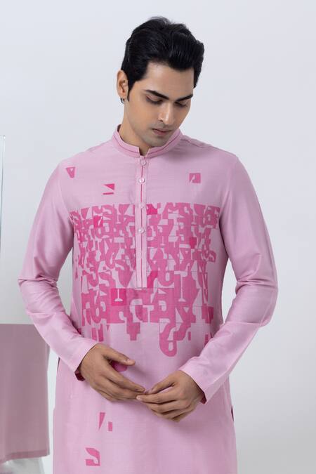 Kaha_Pink Cotton, Silk Embroidery Mosaic Thread Kurta With Pant_at_Aza_Fashions
