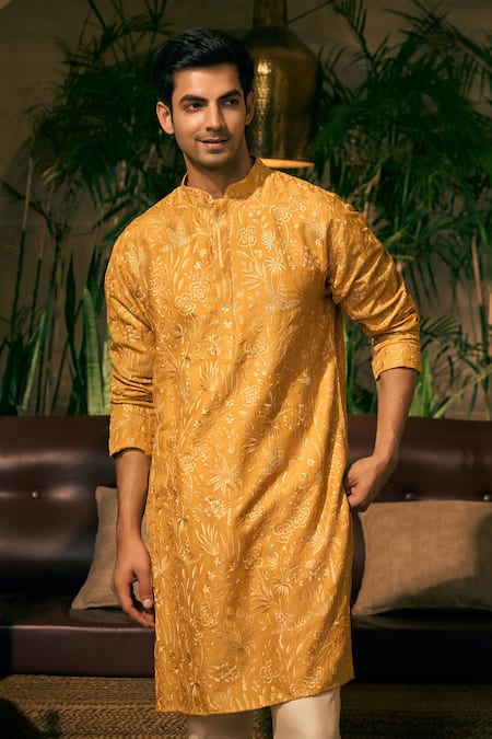 Tajiri Yellow Cotton, Silk, Satin Embroidery Phulwari Floral Kurta With Pant at Aza Fashions Tajiri_Yellow Cotton, Silk, Satin Embroidery Phulwari Floral Kurta With Pant _at_Aza_Fashions