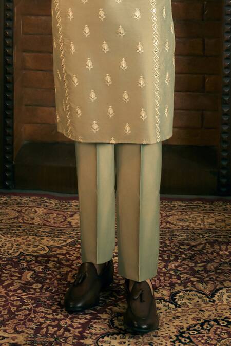 Tajiri Green Cotton, Silk, Satin Embroidery, Mirrors Rivaaz Kurta With Pant Online at Aza Fashions Tajiri_Green Cotton, Silk, Satin Embroidery, Mirrors Rivaaz Kurta With Pant _Online_at_Aza_Fashions