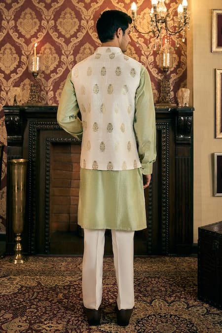 Tajiri Floral Woven Bundi & Kurta Pant Set 