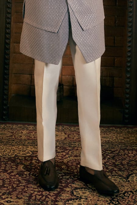 Tajiri_Grey Sherwani Georgette Embroidery Sequins Solace With Pant _at_Aza_Fashions