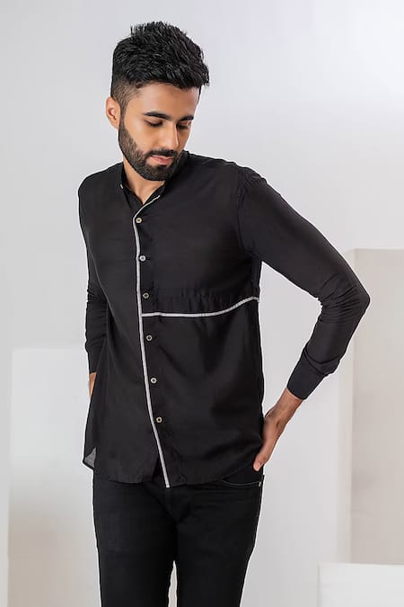 Shop Vaani Beswal Black Cord Piping Aster Detailed Shirt at Aza Fashions Shop_Vaani Beswal_Black Cord Piping Aster Detailed Shirt _at_Aza_Fashions