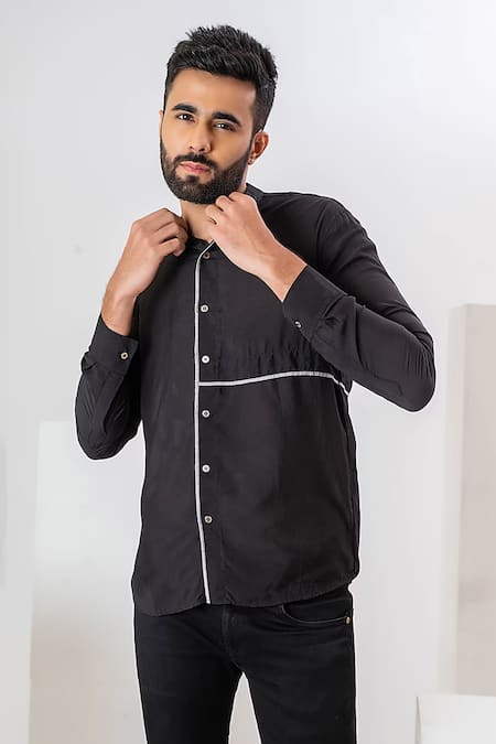 Buy Vaani Beswal Black Cord Piping Aster Detailed Shirt Online at Aza Fashions Buy_Vaani Beswal_Black Cord Piping Aster Detailed Shirt _Online_at_Aza_Fashions