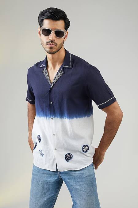 Vaani Beswal_Ivory 135 Quality Applique Ben Ombre Shirt _Online_at_Aza_Fashions