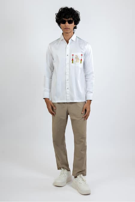 Vaani Beswal Cat Hand Embroidered Pocket Shirt 