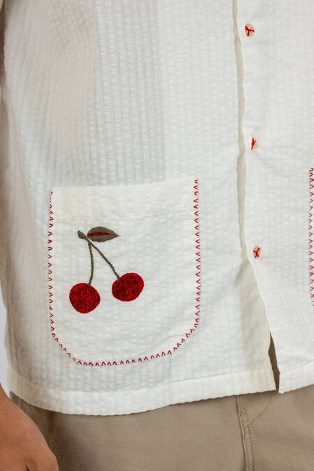 Buy Vaani Beswal Ivory Cotton Seer Sucker Hand Embroidery Cherry Pocket Shirt Online at Aza Fashions Buy_Vaani Beswal_Ivory Cotton Seer Sucker Hand Embroidery Cherry Pocket Shirt _Online_at_Aza_Fashions