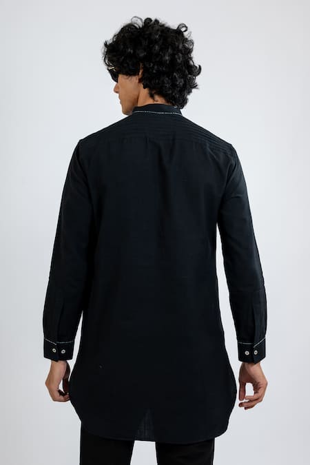 Vaani Beswal Black Cotton Embroidery Cupcake Hand Kurta Online at Aza Fashions Vaani Beswal_Black Cotton Embroidery Cupcake Hand Kurta _Online_at_Aza_Fashions