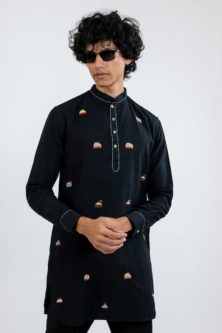 Buy Vaani Beswal Black Cotton Embroidery Cupcake Hand Kurta Online at Aza Fashions Buy_Vaani Beswal_Black Cotton Embroidery Cupcake Hand Kurta _Online_at_Aza_Fashions