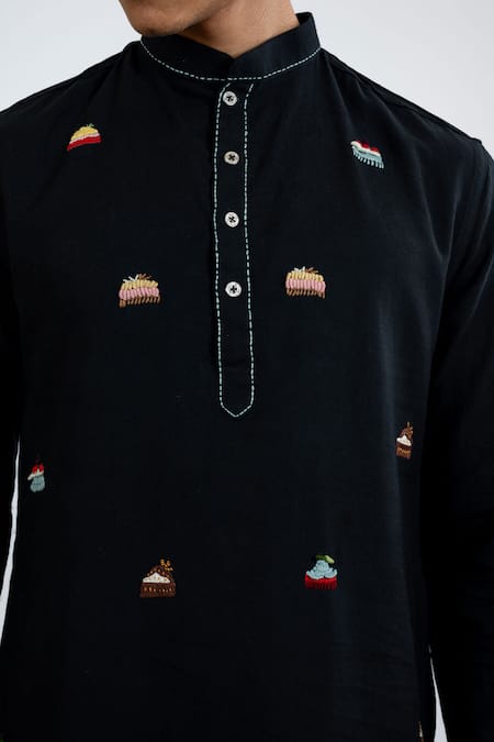 Shop Vaani Beswal Black Cotton Embroidery Cupcake Hand Kurta Online at Aza Fashions Shop_Vaani Beswal_Black Cotton Embroidery Cupcake Hand Kurta _Online_at_Aza_Fashions