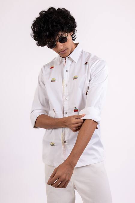 Vaani Beswal White Cotton Embroidery Cupcake Hand Shirt Online at Aza Fashions Vaani Beswal_White Cotton Embroidery Cupcake Hand Shirt _Online_at_Aza_Fashions