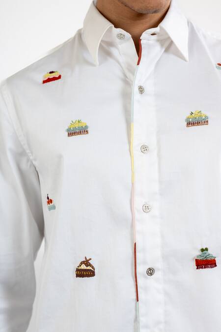 Shop Vaani Beswal White Cotton Embroidery Cupcake Hand Shirt Online at Aza Fashions Shop_Vaani Beswal_White Cotton Embroidery Cupcake Hand Shirt _Online_at_Aza_Fashions