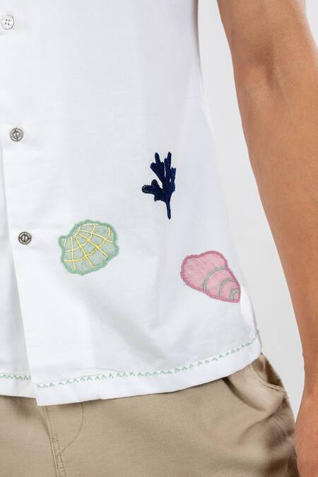 Shop_Vaani Beswal_White 100% Cotton Hand Embroidery Applique Finding Nemo Shirt _Online_at_Aza_Fashions
