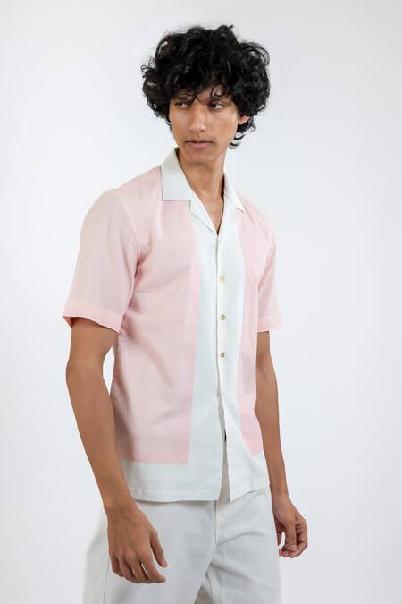 Shop Vaani Beswal White 135 Quality Color Block Harin Camp Collar Shirt Online at Aza Fashions Shop_Vaani Beswal_White 135 Quality Color Block Harin Camp Collar Shirt _Online_at_Aza_Fashions