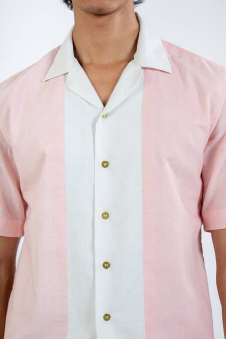 Vaani Beswal White 135 Quality Color Block Harin Camp Collar Shirt at Aza Fashions Vaani Beswal_White 135 Quality Color Block Harin Camp Collar Shirt _at_Aza_Fashions