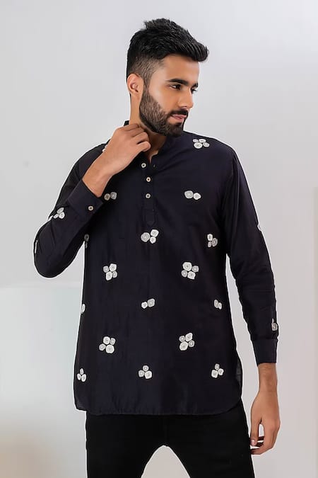 Shop Vaani Beswal Black Mulberry Silk Embroidered Applique Moonlight Shirt at Aza Fashions Shop_Vaani Beswal_Black Mulberry Silk Embroidered Applique Moonlight Shirt _at_Aza_Fashions
