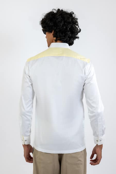 Shop Vaani Beswal White 100% Cotton Embroidered Thread Noddy Pocket Shirt at Aza Fashions Shop_Vaani Beswal_White 100% Cotton Embroidered Thread Noddy Pocket Shirt _at_Aza_Fashions