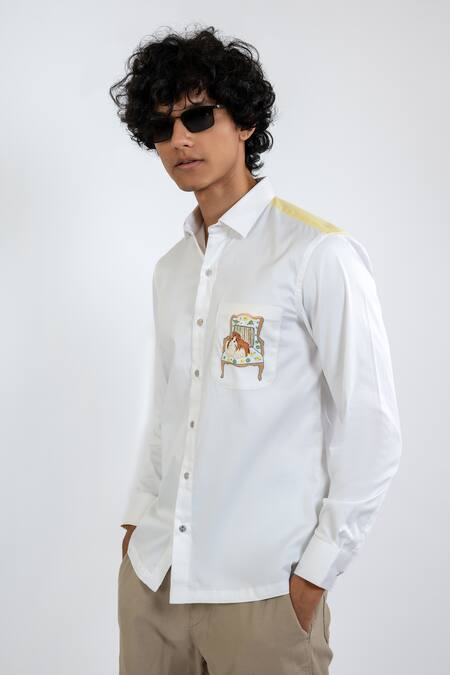 Vaani Beswal White 100% Cotton Embroidered Thread Noddy Pocket Shirt Online at Aza Fashions Vaani Beswal_White 100% Cotton Embroidered Thread Noddy Pocket Shirt _Online_at_Aza_Fashions