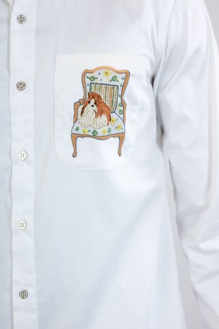 Buy Vaani Beswal White 100% Cotton Embroidered Thread Noddy Pocket Shirt Online at Aza Fashions Buy_Vaani Beswal_White 100% Cotton Embroidered Thread Noddy Pocket Shirt _Online_at_Aza_Fashions