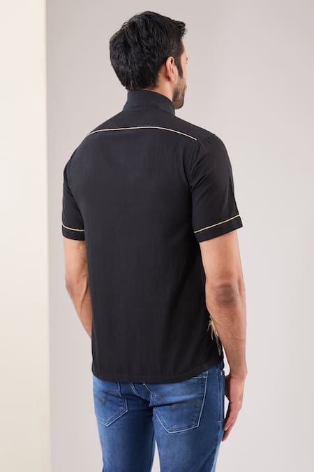 Shop_Vaani Beswal_Black 100% Handloom Cotton Embroidered Thread Shirt _at_Aza_Fashions
