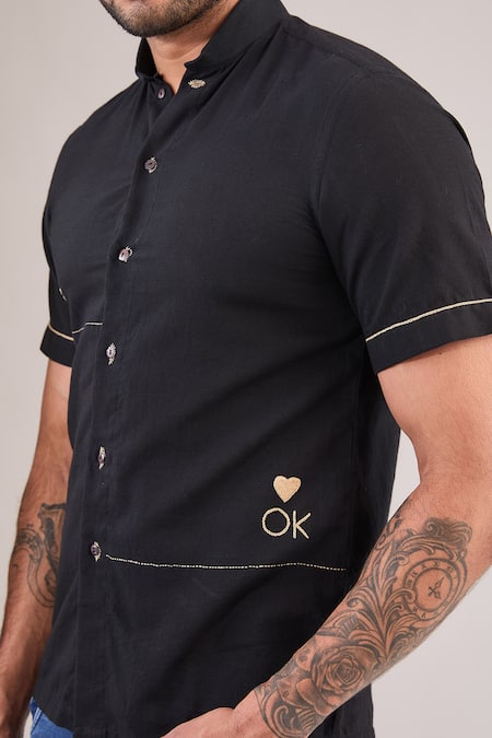 Vaani Beswal_Black 100% Handloom Cotton Embroidered Thread Shirt _Online_at_Aza_Fashions