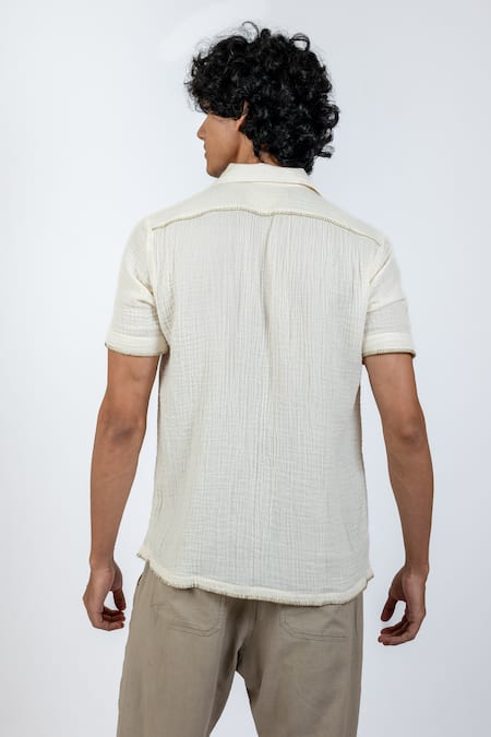 Shop_Vaani Beswal_Ivory 100% Organic Cotton Applique Embroidered Shirt _at_Aza_Fashions