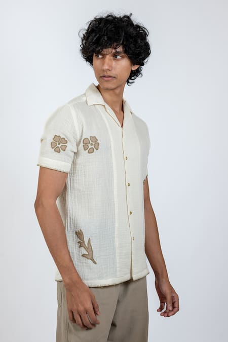 Vaani Beswal_Ivory 100% Organic Cotton Applique Embroidered Shirt _Online_at_Aza_Fashions