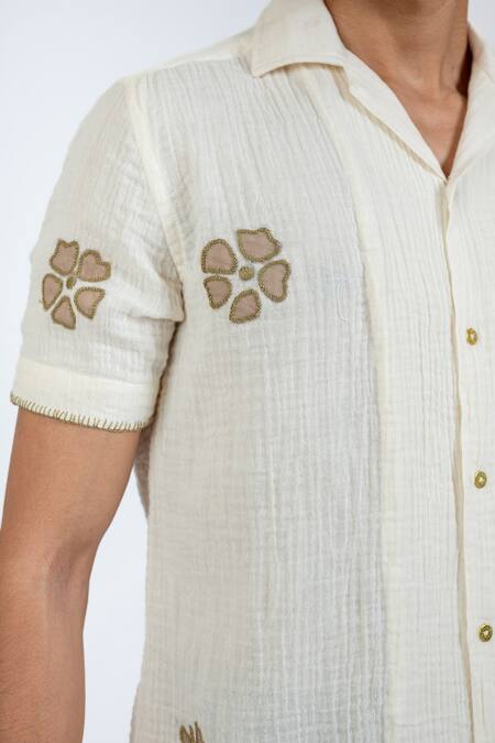 Buy_Vaani Beswal_Ivory 100% Organic Cotton Applique Embroidered Shirt _Online_at_Aza_Fashions