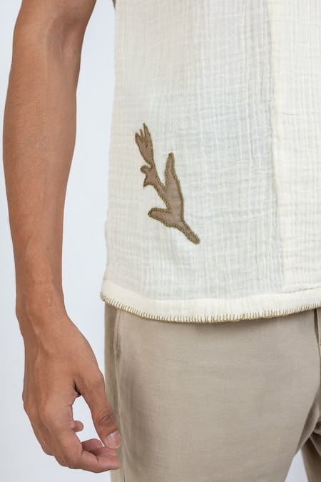 Shop_Vaani Beswal_Ivory 100% Organic Cotton Applique Embroidered Shirt _Online_at_Aza_Fashions
