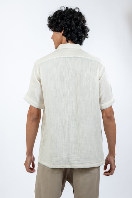 Shop Vaani Beswal Ivory 100% Organic Cotton Applique Embroidered Shirt at Aza Fashions Shop_Vaani Beswal_Ivory 100% Organic Cotton Applique Embroidered Shirt _at_Aza_Fashions