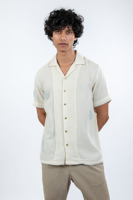 Vaani Beswal Ivory 100% Organic Cotton Applique Embroidered Shirt Online at Aza Fashions Vaani Beswal_Ivory 100% Organic Cotton Applique Embroidered Shirt _Online_at_Aza_Fashions