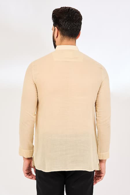 Shop_Vaani Beswal_Beige Pleated Detail Kurta _at_Aza_Fashions