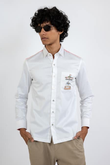 Vaani Beswal_White 100% Cotton Embroidered Thread Rabbit Placement Shirt _Online_at_Aza_Fashions