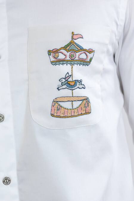 Buy_Vaani Beswal_White 100% Cotton Embroidered Thread Rabbit Placement Shirt _Online_at_Aza_Fashions