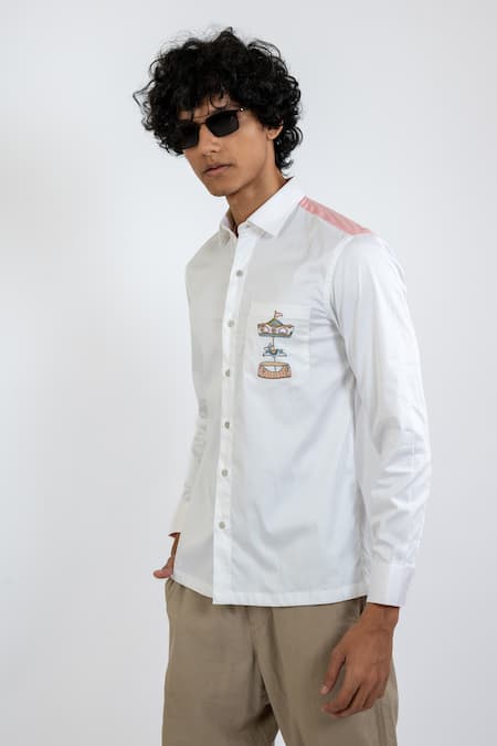 Shop_Vaani Beswal_White 100% Cotton Embroidered Thread Rabbit Placement Shirt _Online_at_Aza_Fashions