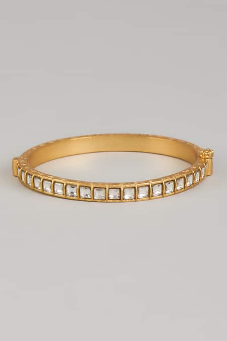 Shop Karisa Designs White Imitation Diamonds Quad Kundan Stone Embellished Bangle at Aza Fashions Shop_Karisa Designs_White Imitation Diamonds Quad Kundan Stone Embellished Bangle _at_Aza_Fashions