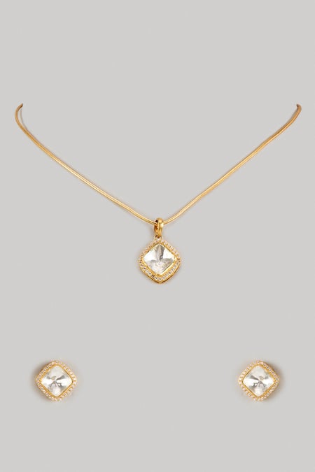 Shop Karisa Designs White Crystals, Diamonds Shaped Pendant Necklace Set at Aza Fashions Shop_Karisa Designs_White Crystals, Diamonds Shaped Pendant Necklace Set _at_Aza_Fashions