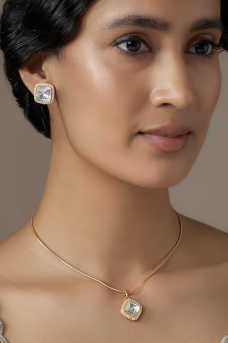 Karisa Designs White Crystals, Diamonds Shaped Pendant Necklace Set Online at Aza Fashions Karisa Designs_White Crystals, Diamonds Shaped Pendant Necklace Set _Online_at_Aza_Fashions