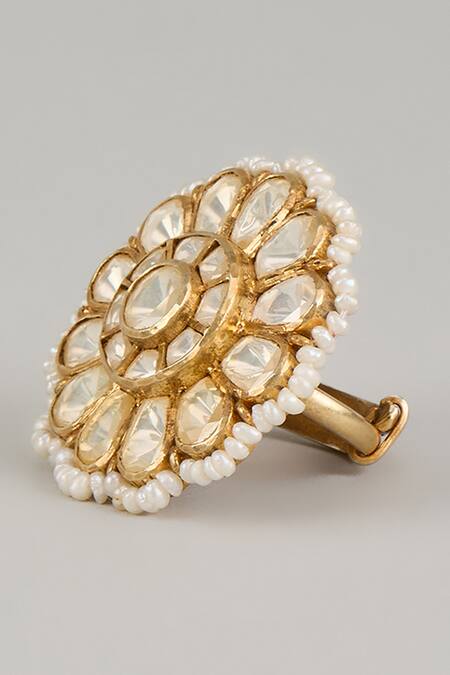 Karisa Designs White Pearls, Metallic Thread Embellished Ring Online at Aza Fashions Karisa Designs_White Pearls, Metallic Thread Embellished Ring _Online_at_Aza_Fashions