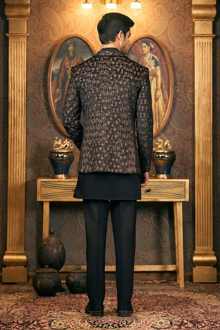 Tajiri Nocturne Floral Woven Blazer & Kurta Set 