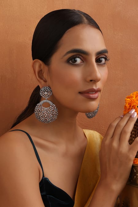 SWABHIMANN Zirconia Floral Dangler Earrings 