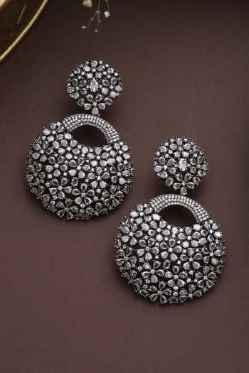 Buy_Swabhimann_Silver Plated Zari Zirconia Floral Dangler Earrings _Online_at_Aza_Fashions