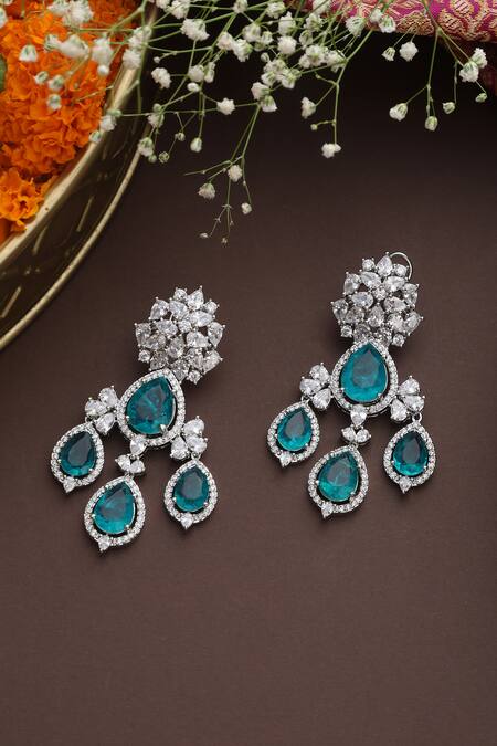 Buy Swabhimann Green Zari, Stones Floral Drop Earrings Online at Aza Fashions Buy_Swabhimann_Green Zari, Stones Floral Drop Earrings _Online_at_Aza_Fashions