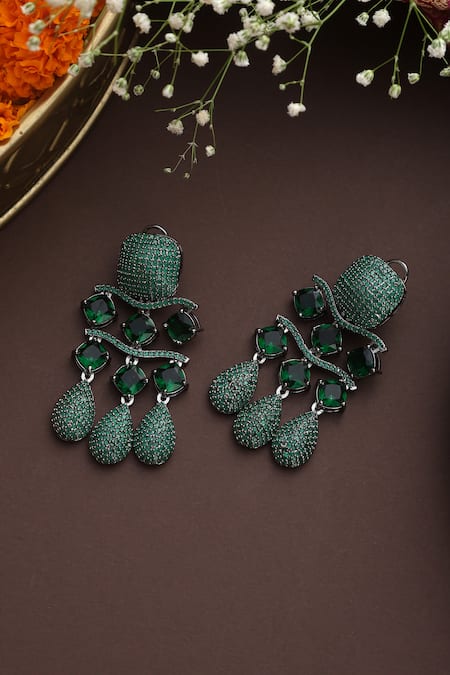 Buy_Swabhimann_Green Zari, Stones Zirconia Embellished Drop Earrings _Online_at_Aza_Fashions