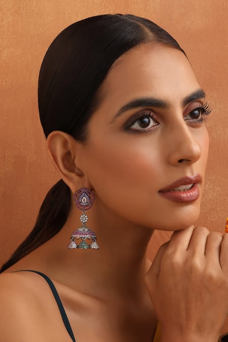 SWABHIMANN Zirconia Embellished Jhumkas 