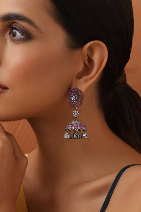 Swabhimann_ Zirconia Embellished Jhumkas_Online_at_Aza_Fashions