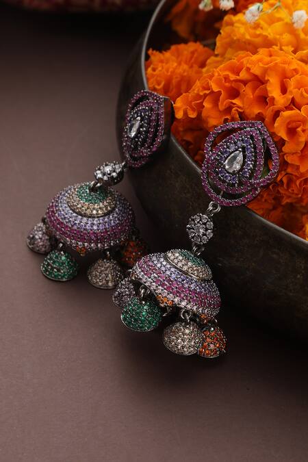 Buy_Swabhimann_ Zirconia Embellished Jhumkas_Online_at_Aza_Fashions